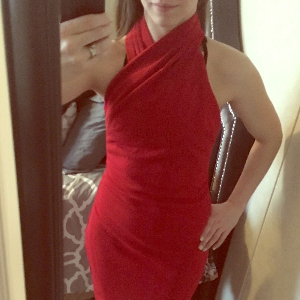 Red long midi dress